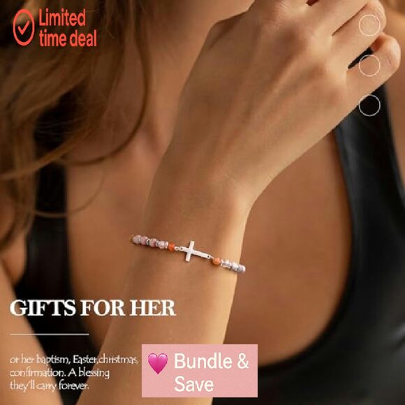 Adjustable Stainless Steel Beaded Cross Bracelet, Faith Jewelry Gift - Picture 4 of 8